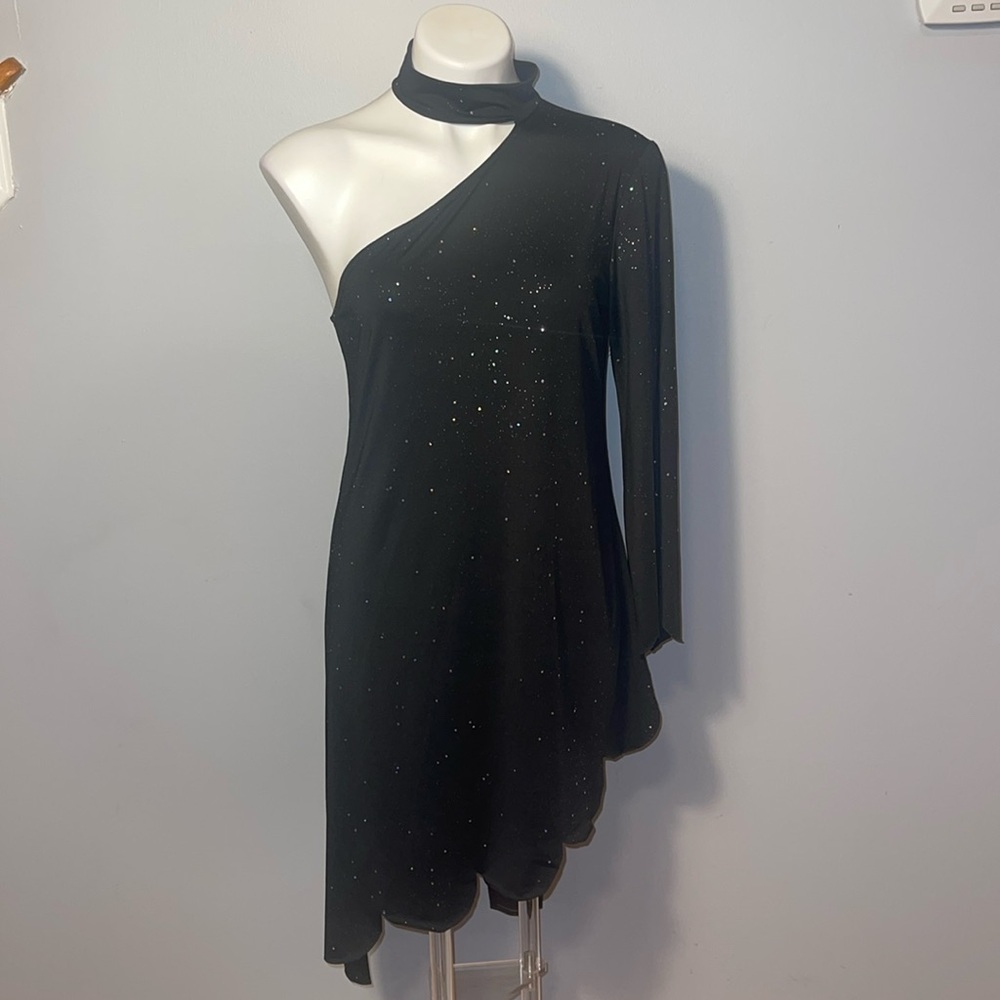CBR NWT One shoulder Black Glitter dress. Small.